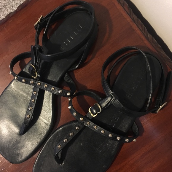 Burberry Black T Strap Studded Flat Sandals - Picture 4 of 7